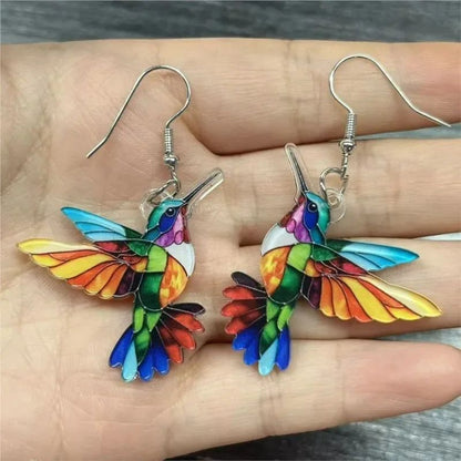 Colar de Acrílico Beija-flor Colorido Formato de Pássaro para Mulheres Meninas Pingentes de Pescoço Joias de Primavera Verão 2025 Presentes de Festa