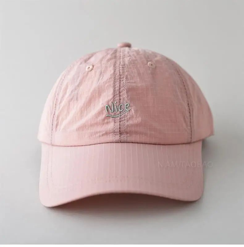 SS25 Korean Baseball Cap with Letter Embroidery & Gingham, Quick-Dry Minimalist Casual Unisex Hat for Daily Use