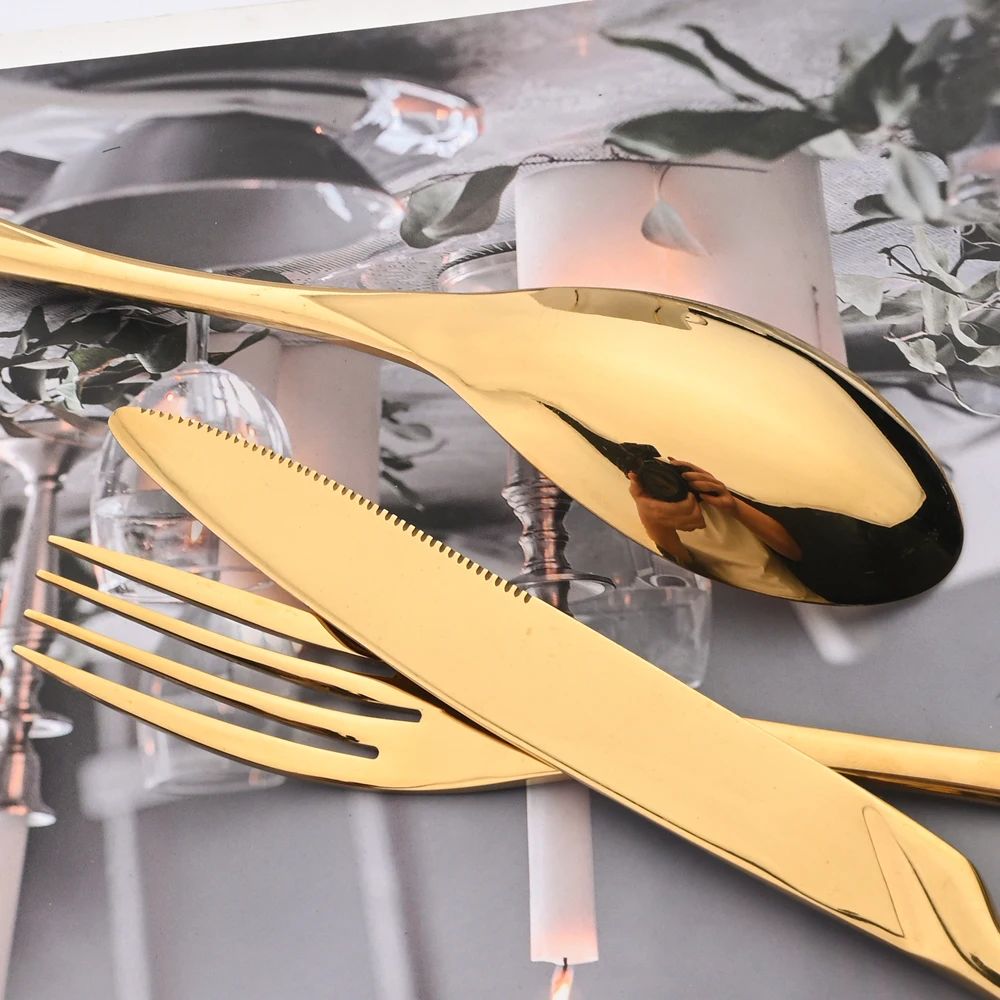 Conjunto de Talheres 24 Peças de Aço Inoxidável 304 Polido Faca Garfo Colher Jogo de Talheres de Cozinha Prata Caixa de Presente