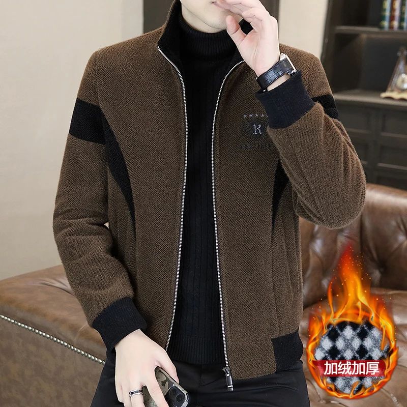 High End Splicing Men's Woolen Coat Winter Thick and Warm Wool Blends Jacket Fashion Casual Social Standing Collar Overcoat 4XL