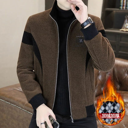 High End Splicing Men's Woolen Coat Winter Thick and Warm Wool Blends Jacket Fashion Casual Social Standing Collar Overcoat 4XL