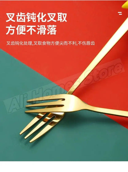 Christmas Cutlery Set Elk Dessert Scoop Fruit Fork Coffee Spoon Stainless Steel Dessert Fork 4/6PCS Christmas Spoons Fork Set