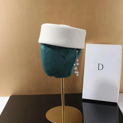 Autumn Winter Women Wool Fedoras Hats Elegant French Hard Top Concave Top Felt Berets Hat  Wedding Fascinator Party Pillbox Cap