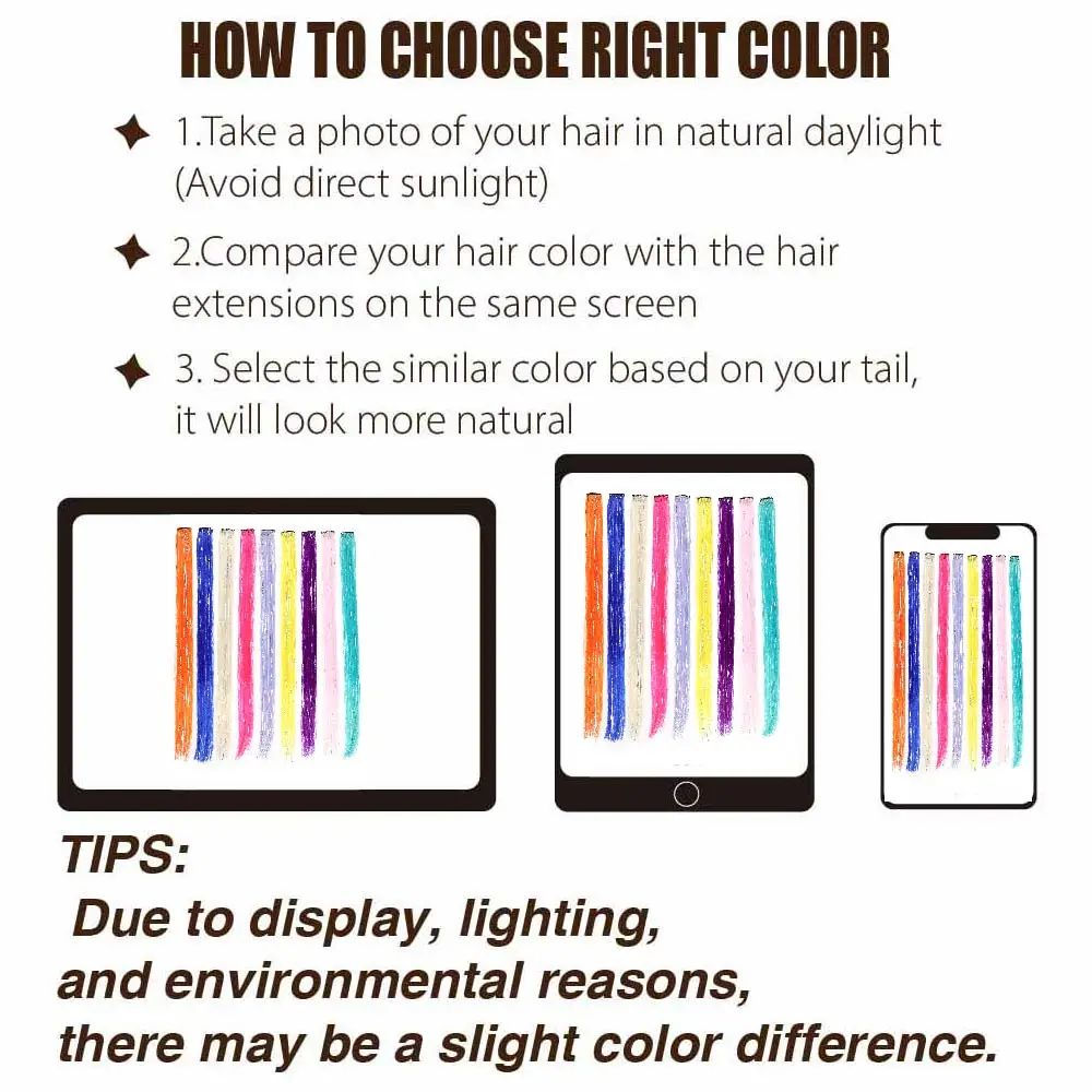 Extensões de Cabelo Sintéticas Rosa Choque com 6 Clipes, Mechas Metálicas, Extensões Coloridas de 55cm, Cabelo Arco-Íris 2 em 1