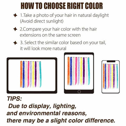 Extensões de Cabelo Sintéticas Rosa Choque com 6 Clipes, Mechas Metálicas, Extensões Coloridas de 55cm, Cabelo Arco-Íris 2 em 1