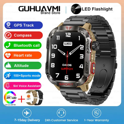 Novo relógio inteligente masculino para ambientes externos de 2,01 polegadas, à prova d'água 3ATM, bateria de 600mAh, bússola, lanterna LED, chamada Bluetooth, Smartwatch para Xiaomi