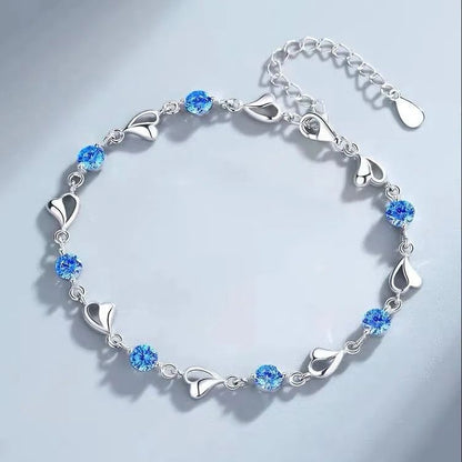 925 Sterling Silver Heart Shaped Necklace Bracelet Set for Women Vintage Korean Crystal Bracelets High Quality Set Party Jewelry
