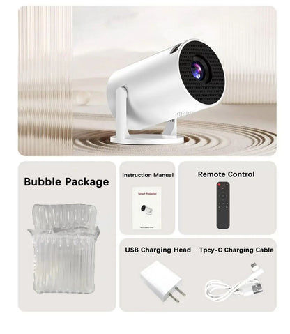 Projetor Portátil 2025 HY300 Ultra 4K Ultra HD 300ANSI Android 11 BT5.4 Foco Eletrônico Alto-falante Embutido Para Home Theater