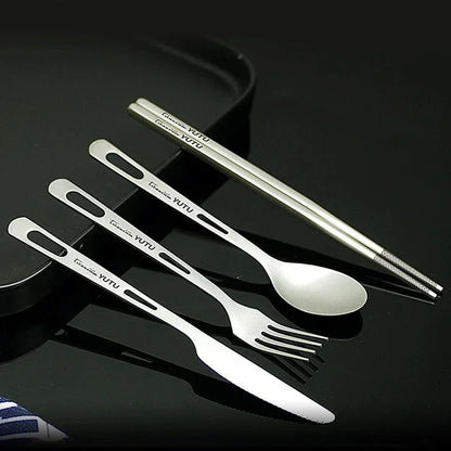 ortable Pure Titanium Tableware Set Lightweight Ti Camping Utility Cutlery with Carrying Bag for Traveling Picnic Hiking