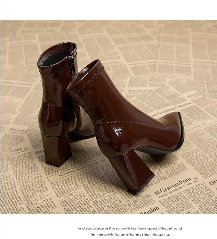 ankle boots fashion pointed square root temperament women's high heels zipper decoration luxury women's winter large size 35-42