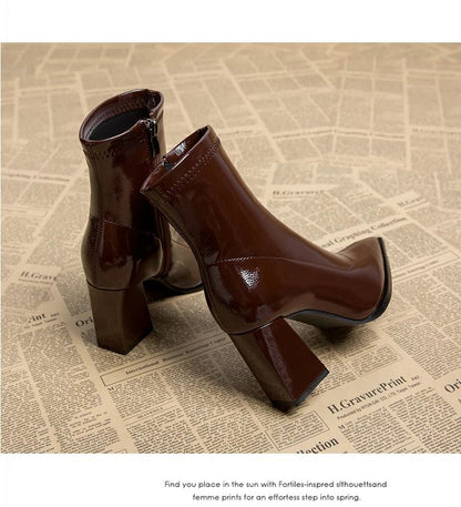 ankle boots fashion pointed square root temperament women's high heels zipper decoration luxury women's winter large size 35-42