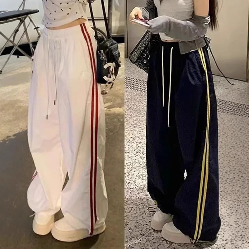 American Sporty Casual Pants Women's Hip Hop Elastic Waist Loose Wide Leg Trendy Cool Girl Quick Dry Pants