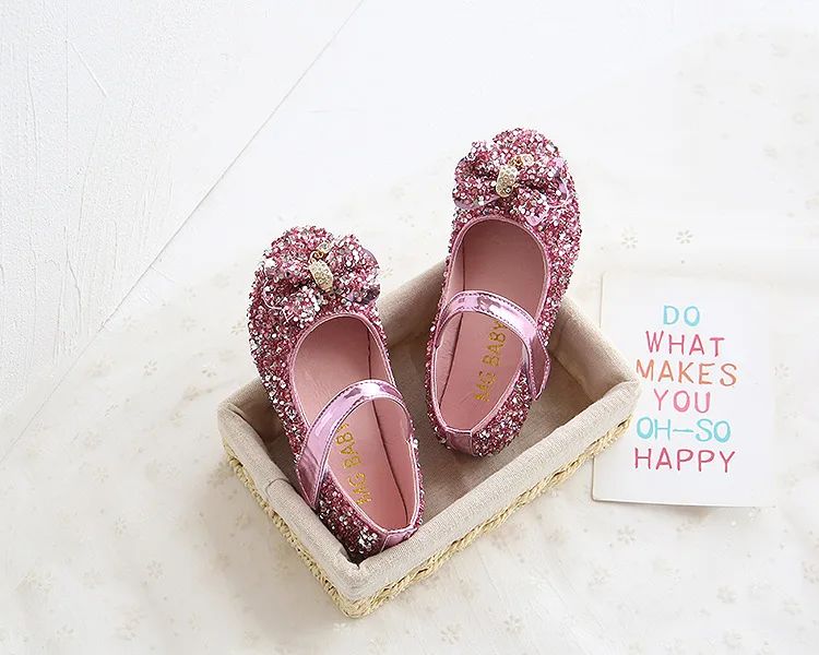 Fashion Girls Shoes Kids Flats Shoes Sequins Rhinestone Princess With Butterfly-Knot Flats Shoes For Students New Autumn 2022