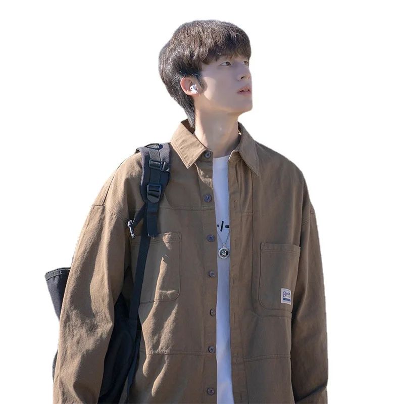 Japanese Series Men's Shirts Casual Vintage Cargo Jacket Top Spring Autumn Solid Blouses Single Breasted Male Clothes Streetwear
