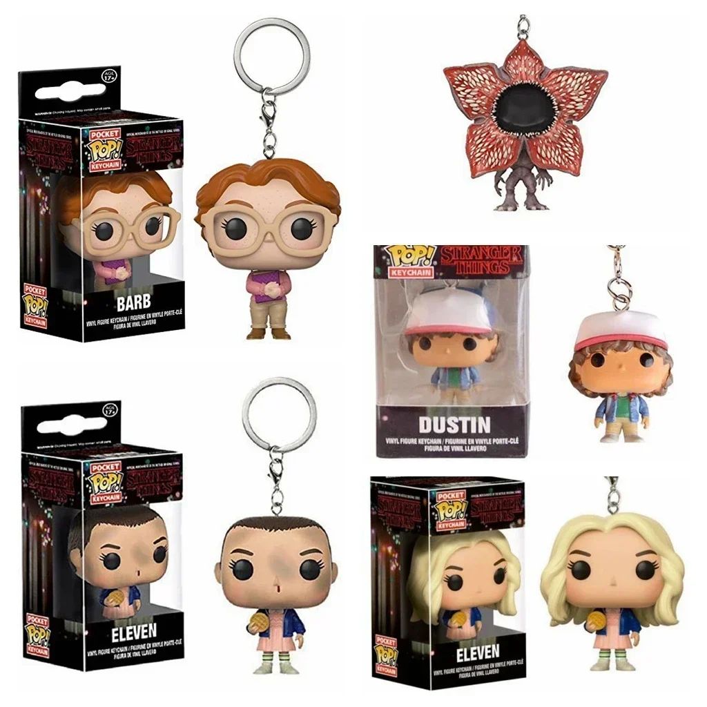 FUNKO POP Dustin Barb ELEVEN com Eggos Demogorgon Chaveiro Brinquedos Boneco Colecionável Modelo Bonecos de Vinil Chaveiro Brinquedo