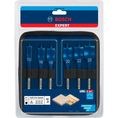 BOSCH 2608900333 Jogo de Brocas Chata Tipo Pá Expert Self Cut Speed 13-25mm 6pçs 152MM Para Furar Madeira