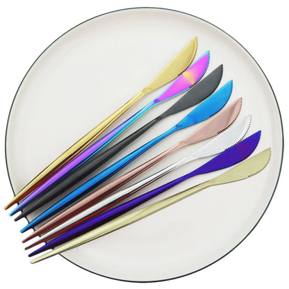 6 Facas de sobremesa pretas e douradas, talheres, facas de frutas, conjunto de talheres de aço inoxidável espelhado para cozinha, louça e pratos