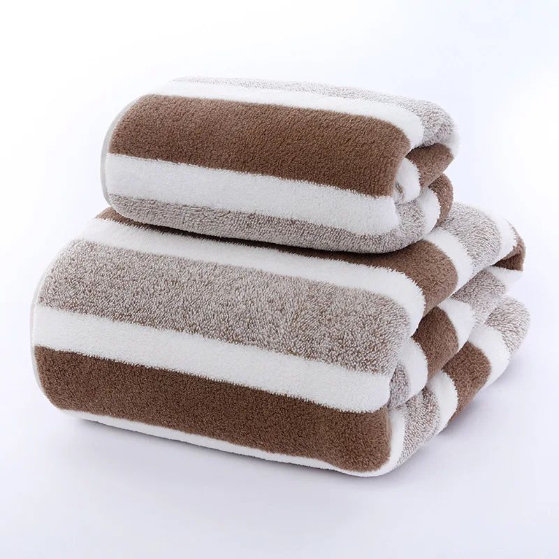 1 Set Striped Face Towel 35x75cm for Bathroom and Soft and Absorbent Quick-Drying Experience Microfiber Bath Towel 70x140cm