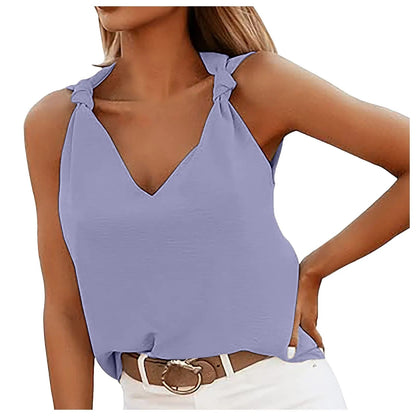 Active Tops for Women Women's Casual Fashion V Neck Knotted Tie Sleeveless Blouses Fashion Temperament Shirts Cute Sweet Top