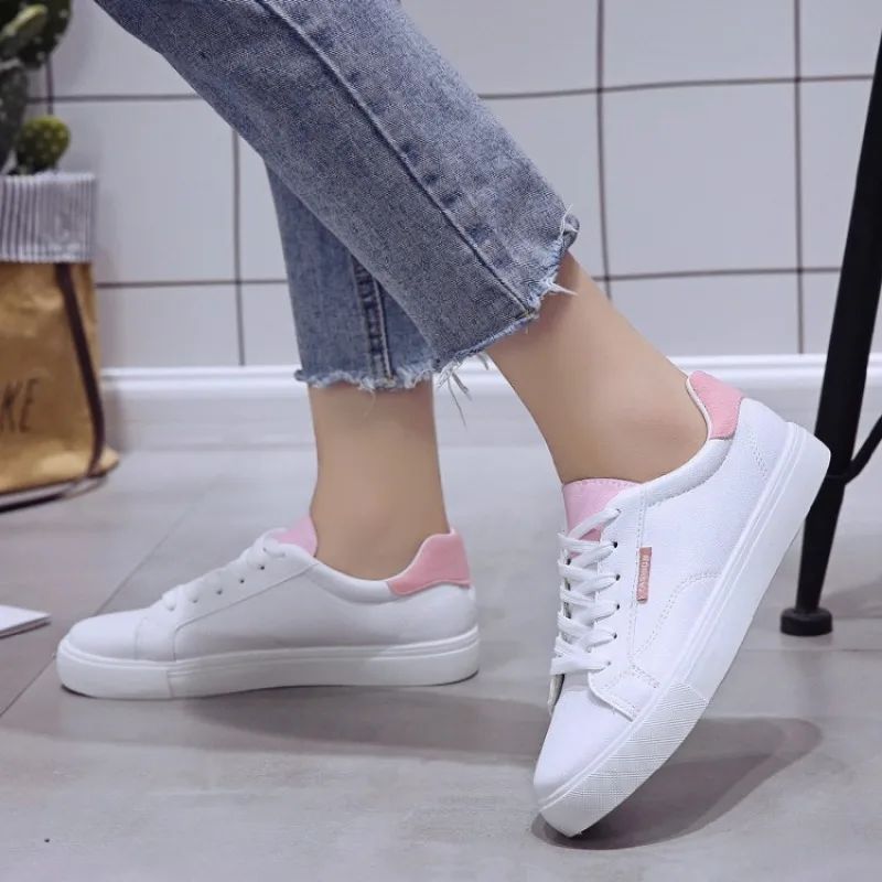 Tênis Feminino Designer Respirável Estudantes Sapatos Esportivos Casuais Sapatos De Couro Pu Brancos Femininos Sapatos Vulcanizados