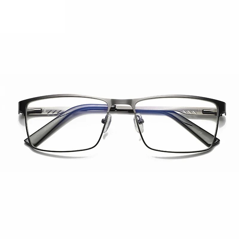 Óculos de Leitura Masculinos Retangulares de Metal com Armação Grande, Hastes Flexíveis, Óculos de Presbiopia para Idosos com Bloqueio de Luz Azul e Proteção para os Olhos