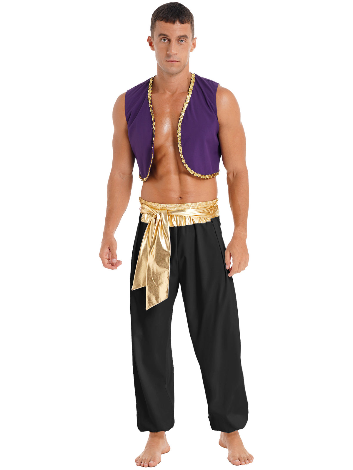 Aladin Costume Men Arabian Prince Cosplay Dress Up Waistcoat Top Harem Pants Suit Halloween Theme Party Carnival Stage Outfits