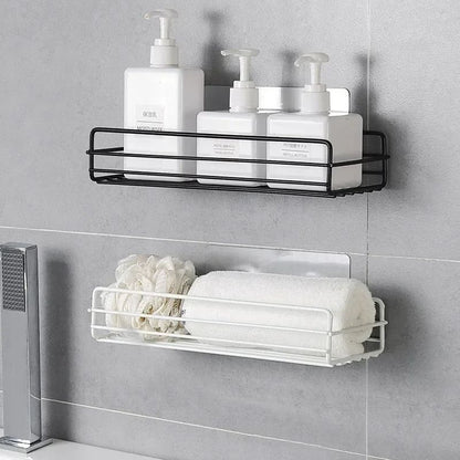 Prateleira de banheiro de ferro forjado estilo japonês, rack de armazenamento de gel de banho montado na parede, suporte de higiene pessoal sem furos para toalete