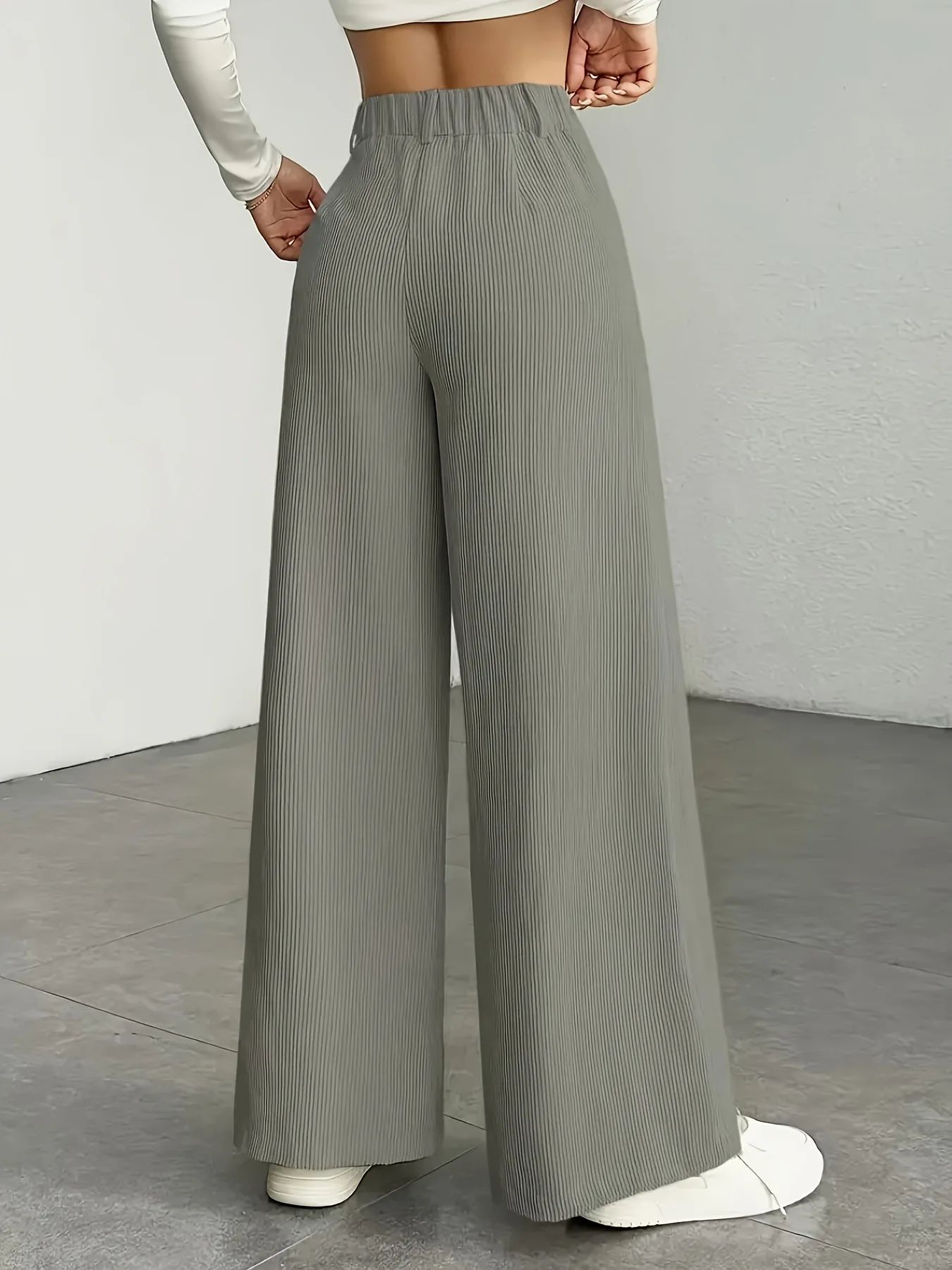High Waist Striped Wide Leg Pants Commute Versatile Casual Long Trousers New 2025 Women's Fashion Cross-Border Clothing