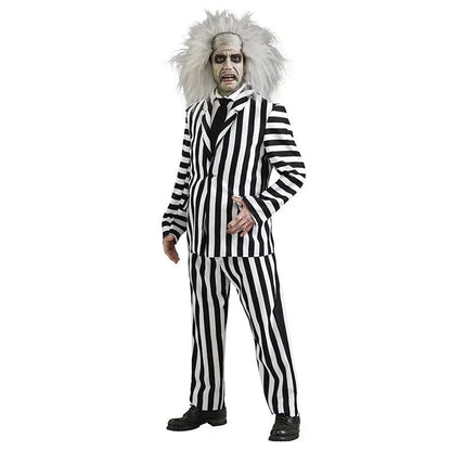 Miccosts Adult Kids Black and White Vertical Stripes Jacket Suit With Tie Halloween Infernal Master Cosplay Costume For Boy Men