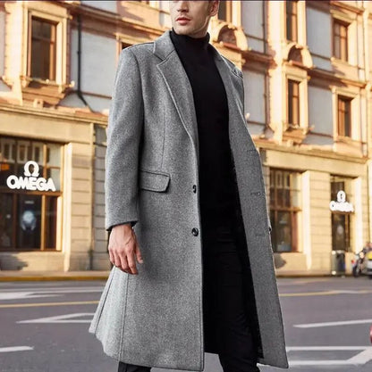 LIBIELIY Autumn And Winter Casual Men's Clothing, British Style Woolen Overcoat, New Korean Style Solid Color Long Windbreaker S