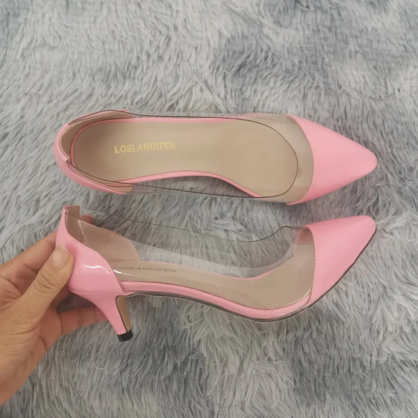 Women Patent Leather Sexy Pumps 2025 Autumn PVC Transparent 5cm Low Heel Pointed Toe Slip-on Thin High Heels Party Wedding Shoes