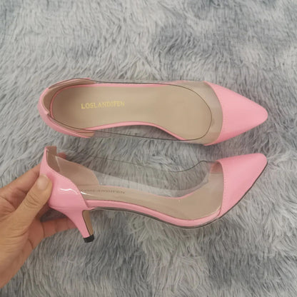 Women Patent Leather Sexy Pumps 2025 Autumn PVC Transparent 5cm Low Heel Pointed Toe Slip-on Thin High Heels Party Wedding Shoes