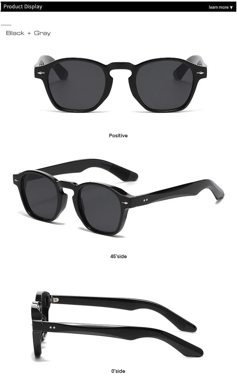 JNPCXI Retro Rivets Men Square Sunglasses Fashion Blue Green Trending Shades UV400 Women Clear Frame