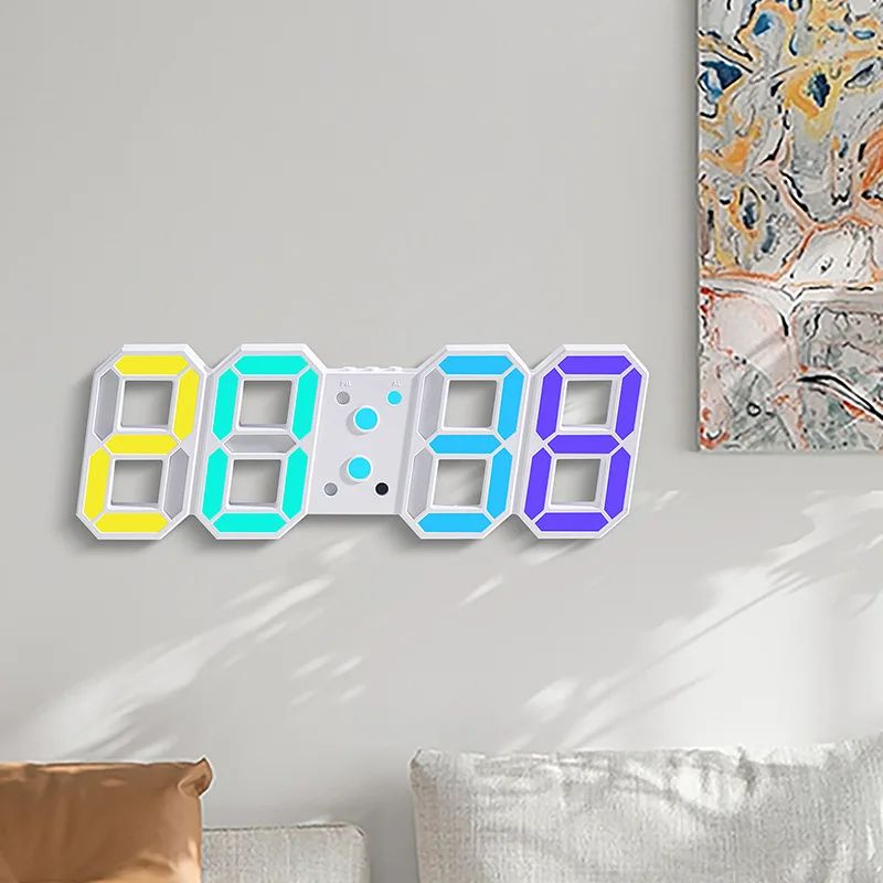3D LED Digital Wall Clock RGB Modern Design Living Room Decor Date/Temperature Table Alarm Nightlight Brightness Desktop Clocks