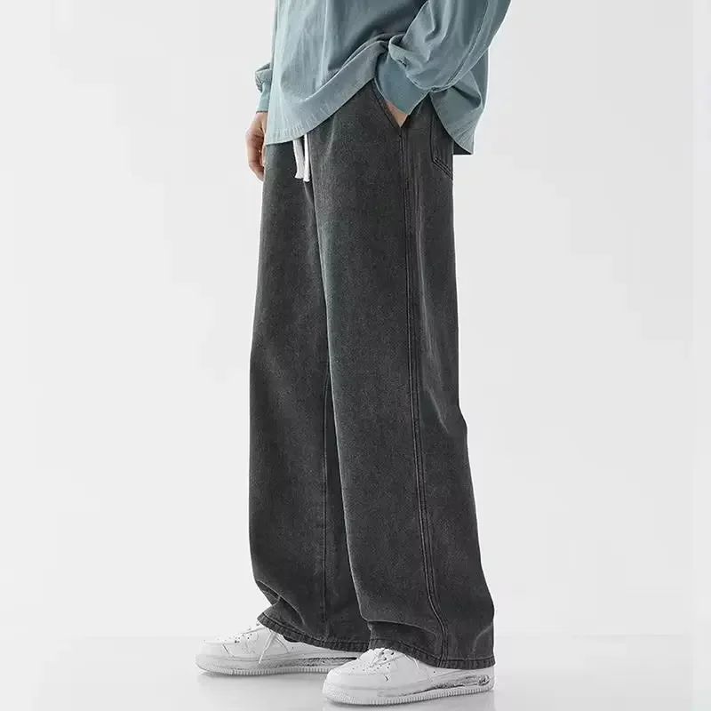 Calça Jeans Masculina Coreana Versão Estudantil Casual Calça Reta Solta Perna Larga Jeans Preto Cinza Azul Jeans Baggy
