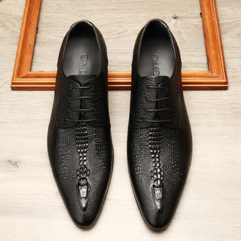 Handmade Mens Wedding Oxford Shoes Black Blue Genuine Leather Flat Dress Shoes Crocodile Pattern Summer Business Formal Loafers