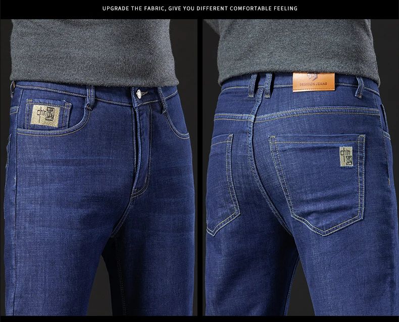 2025 New Classic  Men's Business Casual Velvet Jeans Winter Chinese Embroidery Straight Loose Warm Thick Pants