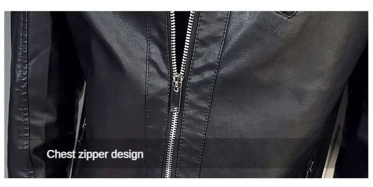 Stand Collar Solid Color White Black Leather Jacket Zip Up PU Coat Men's Motorcycle Leather Jacket Male Spring Autumn Casual