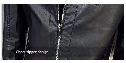 Stand Collar Solid Color White Black Leather Jacket Zip Up PU Coat Men's Motorcycle Leather Jacket Male Spring Autumn Casual