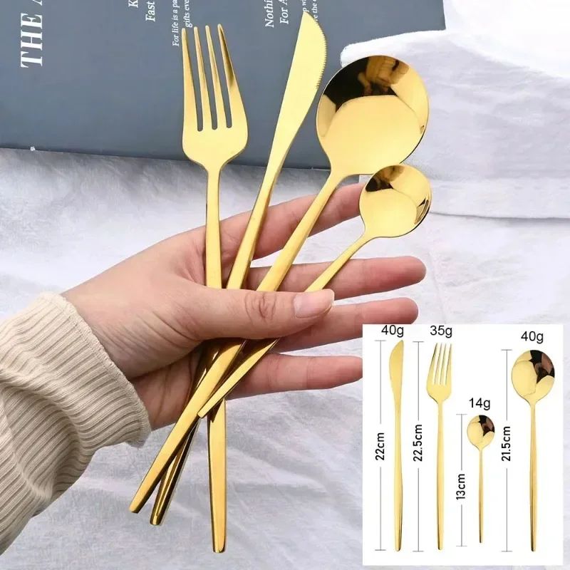 Conjunto de talheres de aço inoxidável banhado a ouro e titânio preto, com 5 peças, cabo com talheres de boca e conjunto de talheres de mesa