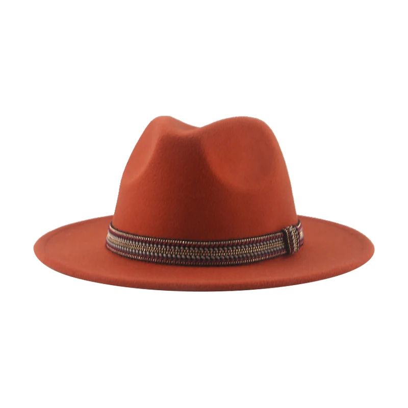 Chapéu Feminino Fedora de Feltro Sólido Casual Chapéu de Inverno Feminino Bonés Masculinos Faixa Panamá Preto Cáqui ????? ??????? Sombrero