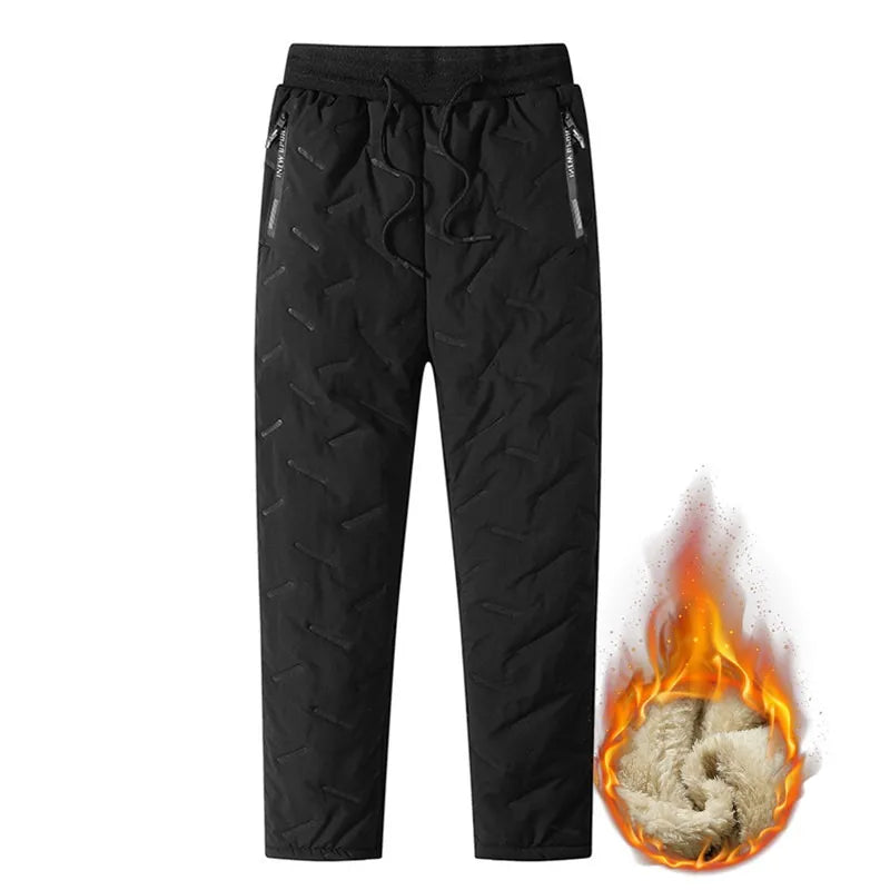 Calça Moletom Masculina de Inverno de Pelúcia Grossa com Lã de Cordeiro, Calça Térmica Casual, Calça de Algodão Quente, Impermeável e à Prova de Vento