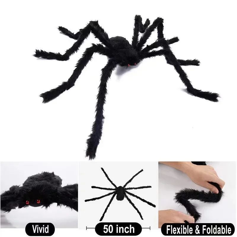 Teia de Aranha Gigante Preta Assustadora de Halloween Decoração de Halloween para Casa Bar Adereços de Casa Assombrada Decoração Externa de Feriado