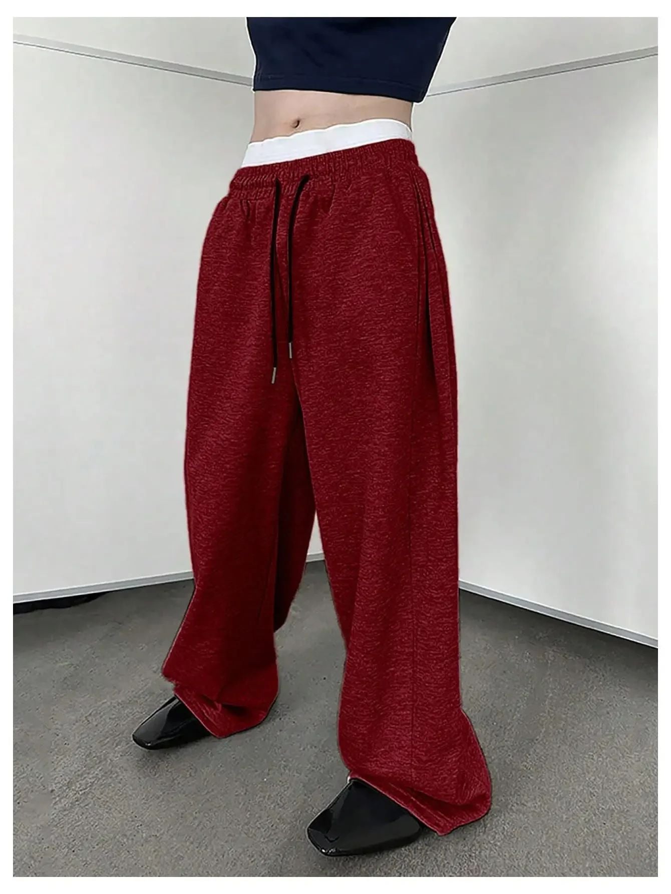 25 European and American men's waist trousers waist drawstring straight wide-leg loose trousers sports trousers pocket men pants