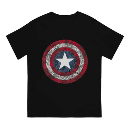 CA Shield Comic Essential T-Shirts Men Disney Captain America Film Vintage Tees Crewneck Short Sleeve T Shirts