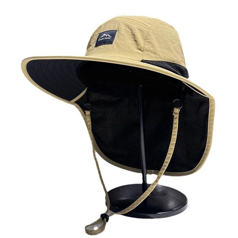 1 Boné Bucket Aba Larga com Proteção de Pescoço Impermeável e Secagem Rápida Panama para Mulheres Homens Pesca Acampamento Caminhada Viagem Outono
