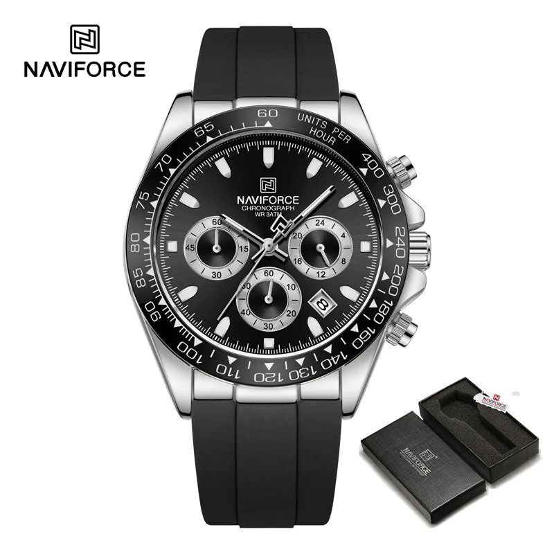 NAVIFORCE Brand NF8054 Men's Business Watches Luxury Classic Quartz Wristwatch Chronograph Silicone Band Waterproof
