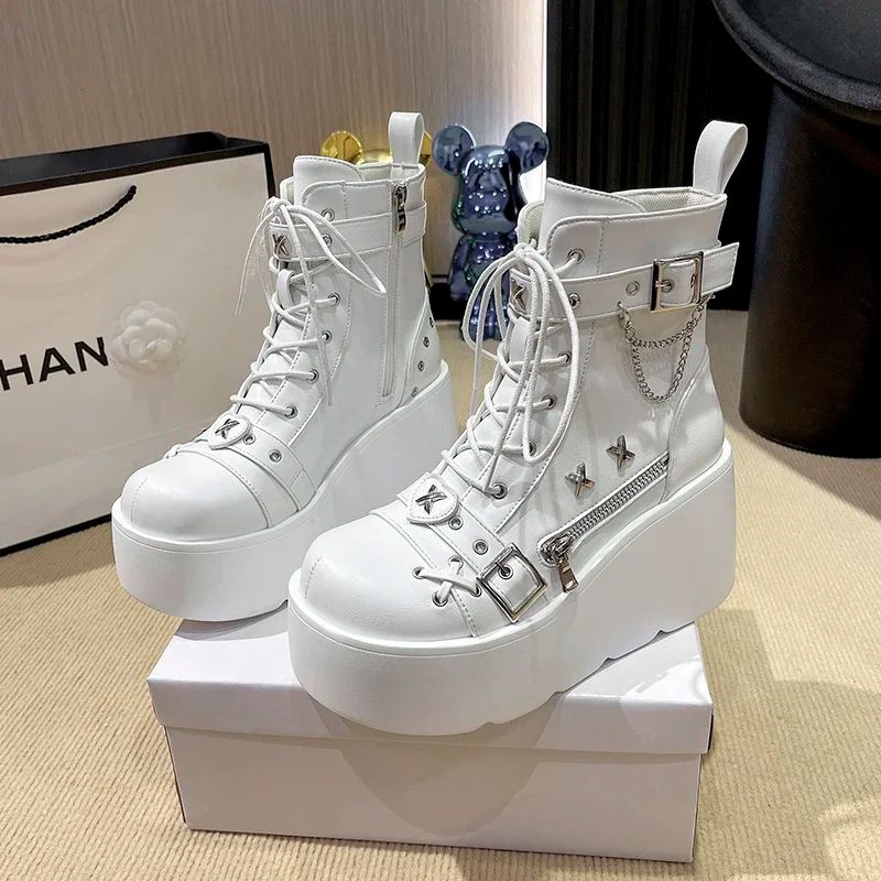 New Gothic Style Platform Vampire Cosplay Women Mid-calf Boots 2024 Winter Wedges Comfy Women Motorcycle Boots Shoes