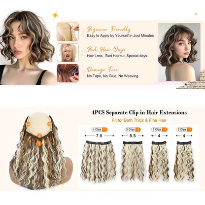 4 peças/conjunto Apliques Sintéticos de Cabelo Curto com Ondas de Água Macios Fofos Cacheados Peruca Acessórios de Cabelo da Moda A