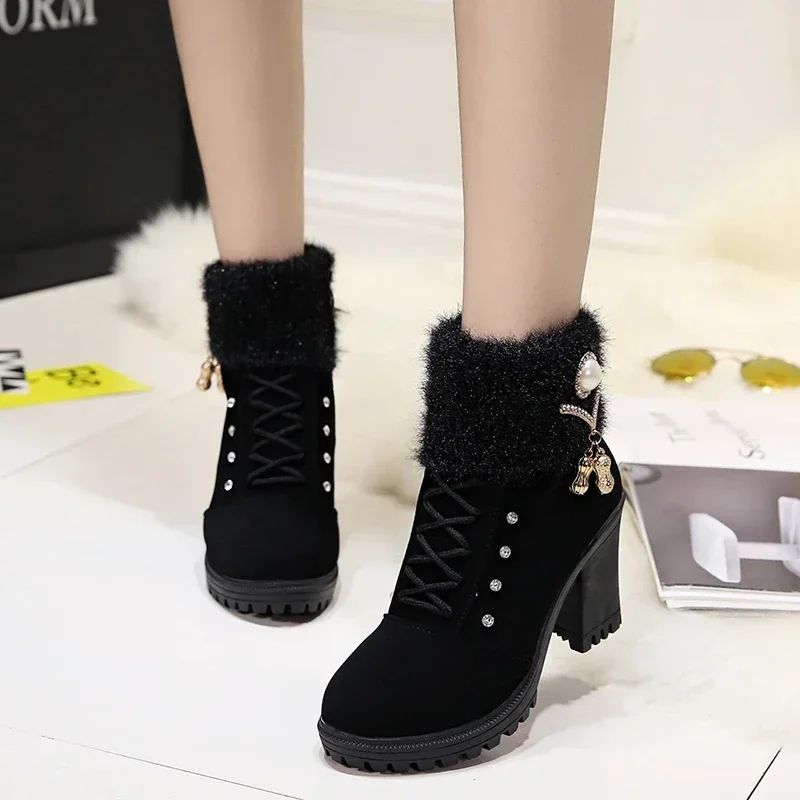 Women Boots Winter Designer High Heels Shoes for Women 2024 New Short Plush High Platform Ankle Boots Elegant Botas Mujer